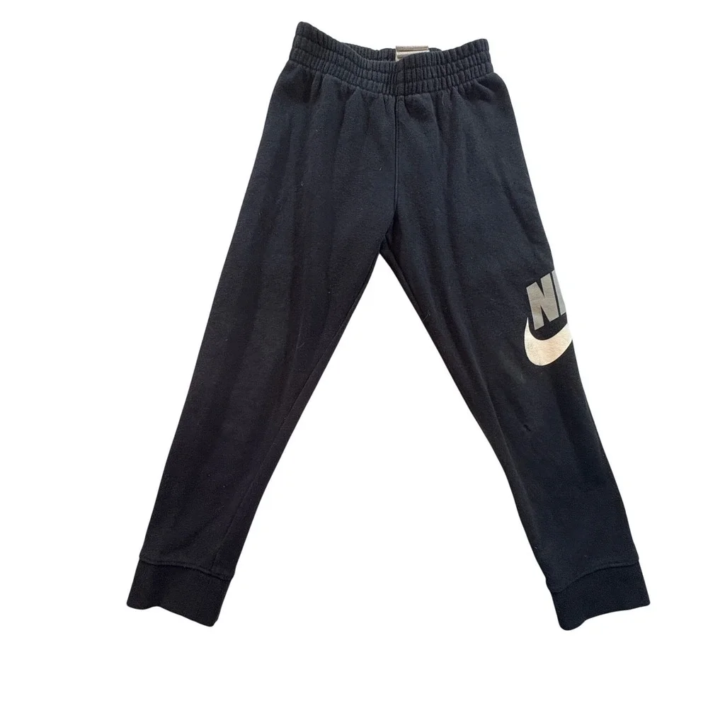 Nike Sweatpants Joggers Boys Youth Small Black Fleece Graphic Logo Activewear